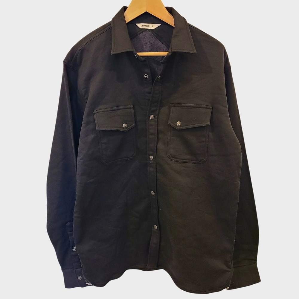 3sixteen Heavyweight Overshirt Jacket Black Sz L Snap Front Chore Workwear